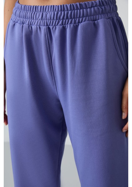 Eflatun Cepli Yüksek Bel Rahat Form Lastik Paça Kadın Eşofman Alt - 94583