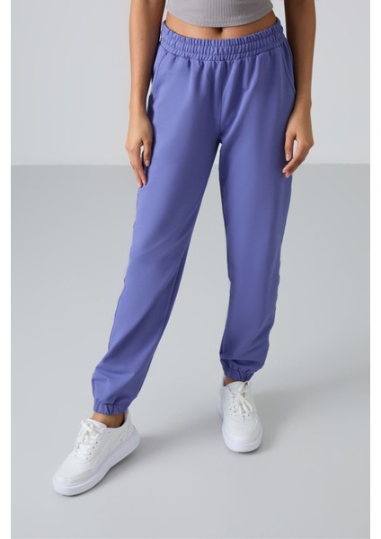 Eflatun Cepli Yüksek Bel Rahat Form Lastik Paça Kadın Eşofman Alt - 94583