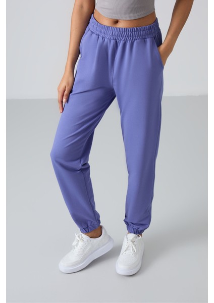 Eflatun Cepli Yüksek Bel Rahat Form Lastik Paça Kadın Eşofman Alt - 94583