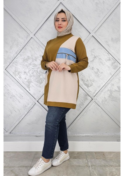 Kadın Kombinli Taş ve Fermuar Detaylı Tesettür Tunik fiyatları