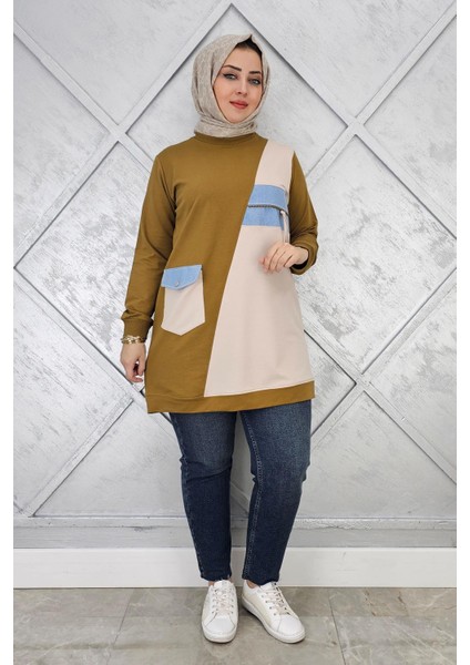 Kadın Kombinli Taş ve Fermuar Detaylı Tesettür Tunik modelleri