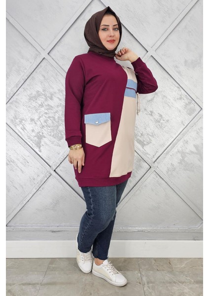 Kadın Kombinli Taş ve Fermuar Detaylı Tesettür Tunik