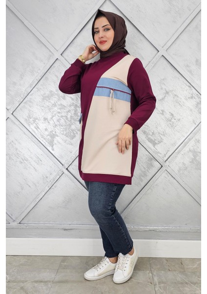 Kadın Kombinli Taş ve Fermuar Detaylı Tesettür Tunik fiyatları