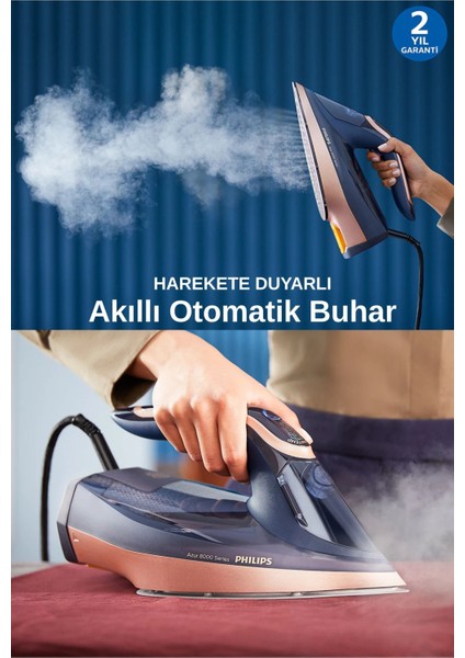 Azur Yenilendi, 8000 Serisi Azur Buharlı Ütü, Kumaşa Göre Otomatik Akıllı Buhar 3000W + Tiftik Toplayıcı fırsatları