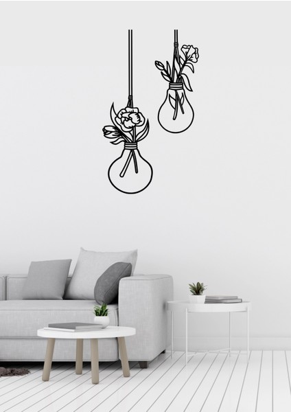 Ampul Çiçek Figürlü Dekoratif Metal Duvar Süsü