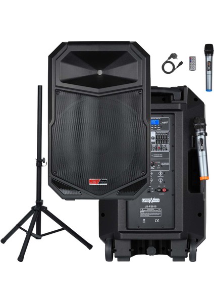 LS-P2915 Portatif Taşınabilir Mikrofonlu Şarjlı Ses Sistemi Hoparlör 15 Inç 850 Watt