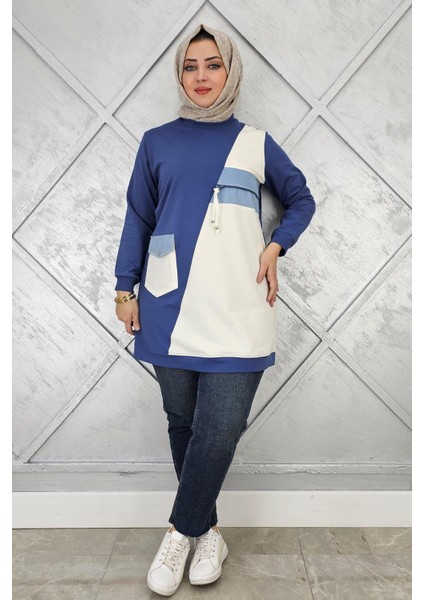 Kadın Kombinli Taş ve Fermuar Detaylı Tesettür Tunik