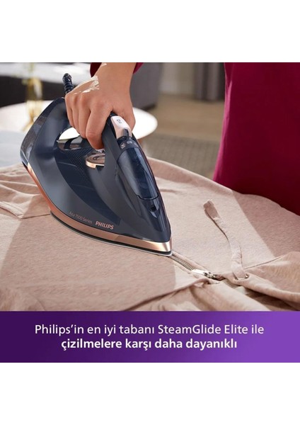 7500 Serisi Buharlı Ütü, 3200W, 55G/DK Sürekli Buhar, Steamglide Elite Taban, 260G Şok Buhar + Tiftik Toplayıcı