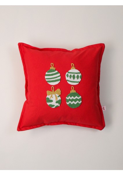 Orna Mix - Yılbaşı Serisi Kırmızı Süsler Noel Yeni Yıl Punch Kırlent Yastık Kılıfı