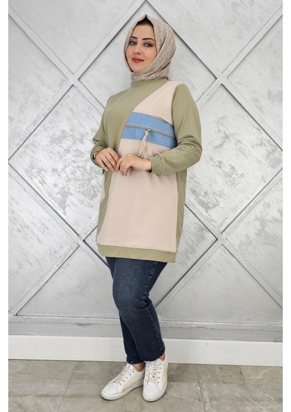 Kadın Kombinli Taş ve Fermuar Detaylı Tesettür Tunik modelleri