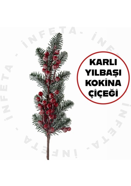 Yılbaşı Karlı Yapay Kokina Çiçeği Uzun Dal Şans Bereket Çiçeği