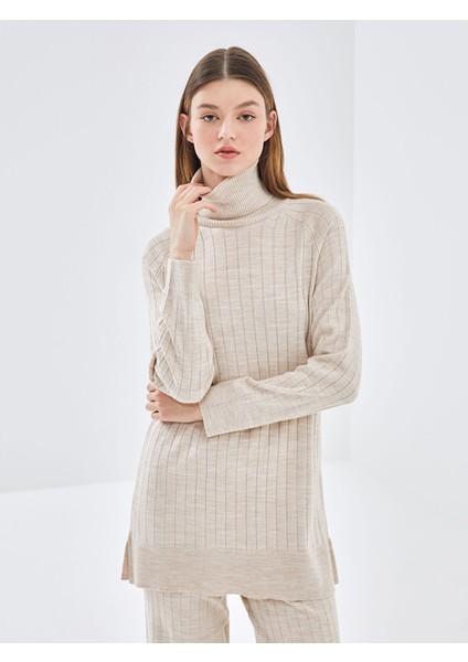 Yeni Sezon Balıkçı Yaka Düz Uzun Kollu Kadın Triko Tunik