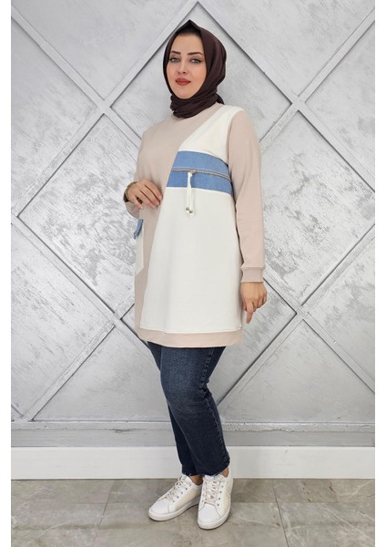 Kadın Kombinli Taş ve Fermuar Detaylı Tesettür Tunik fiyatları
