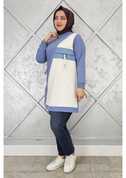 Kadın Kombinli Taş ve Fermuar Detaylı Tesettür Tunik