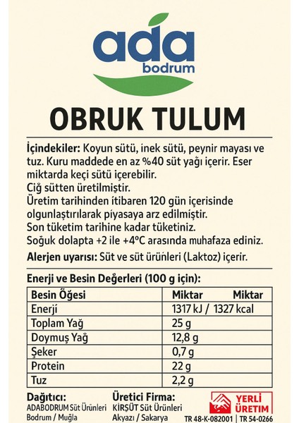 Obruk Tulum Peynir 500GR fiyatları