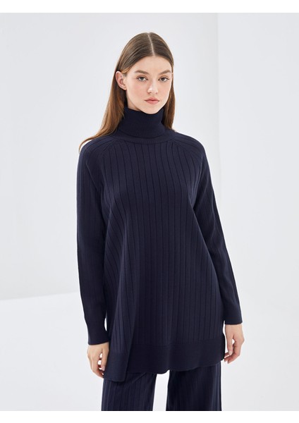 Yeni Sezon Balıkçı Yaka Düz Uzun Kollu Kadın Triko Tunik