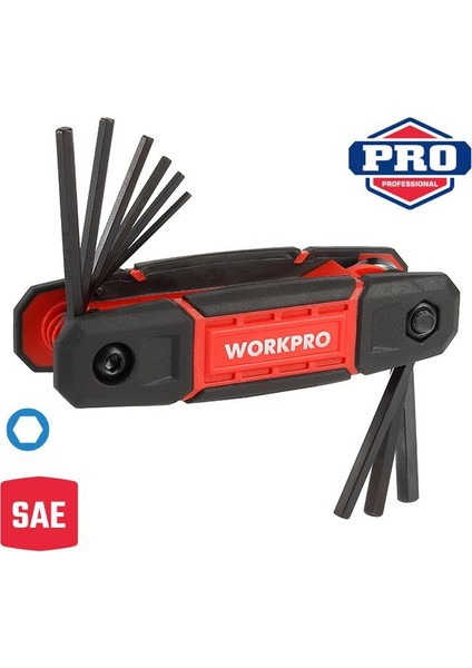 WP222029 9 Parça Cr-V Inç Çakı Tipi Profesyonel Allen Anahtar Takımı