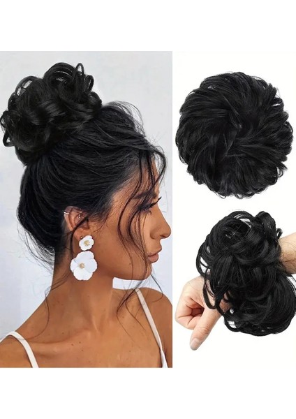 Siyah Renk Dağınık Topuz Efektli Toka