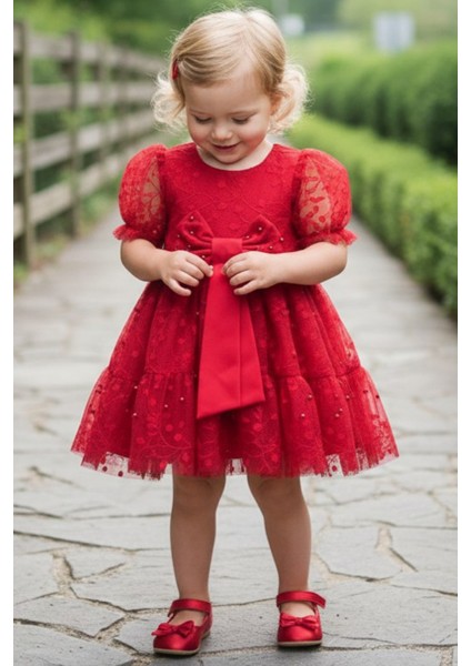 Kız Çocuk Incili Dantel Detay Elbise