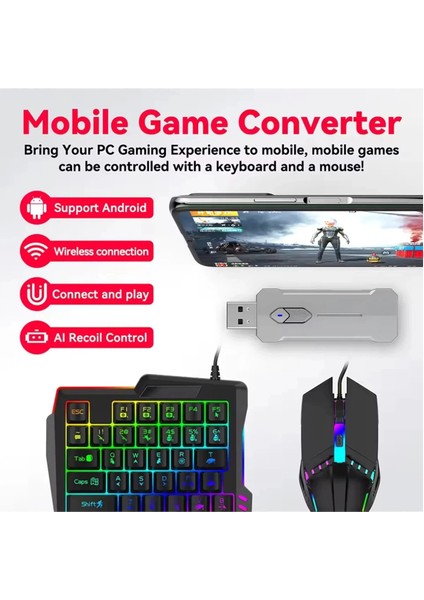 Pubg Mobil Oyun Kiti 5in1 Bt5.3 Klavye Mouse Dönüştürücü Seti Pugb Seti