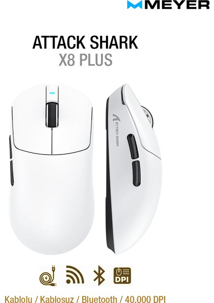 Attack Shark X8 Plus PAW3395PRO Tri-Mode Kablosuz Gaming Mouse