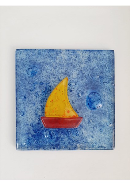 Cam Banyo Gideri Kapatıcısı, 12*12, Dekoratif Süzgeç Kapağı, Cam Süzgeç Kapağı, Gider Kapatıcı/yelkenli