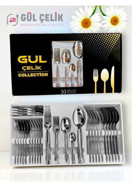 30 Parça 6 Kişilik Çatal Kaşık Seti Hasır Model Kutulu 18/0 Kalite