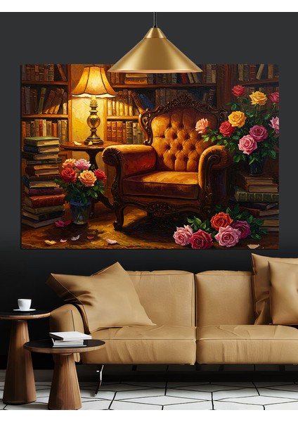 Çiçekli Kanepe ve Lamba Dekoratif Kanvas - Mdf Ahşap Tablo fiyatları