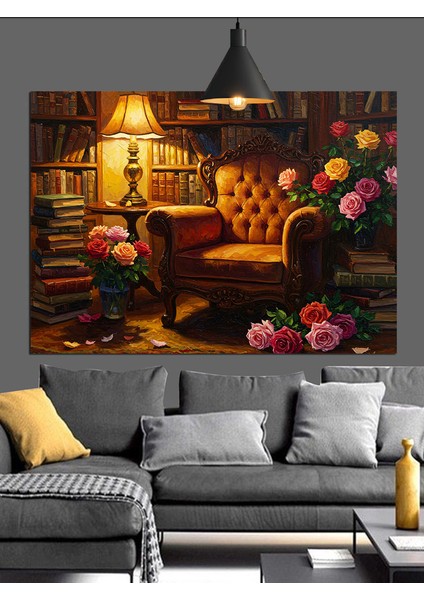 Çiçekli Kanepe ve Lamba Dekoratif Kanvas - Mdf Ahşap Tablo modelleri