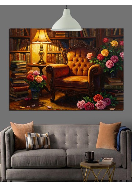 Çiçekli Kanepe ve Lamba Dekoratif Kanvas - Mdf Ahşap Tablo fırsatları