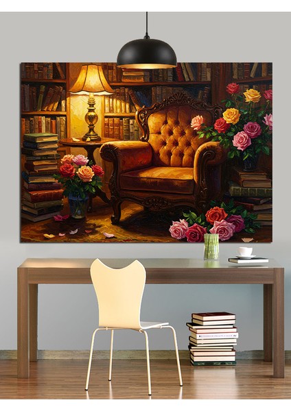 Çiçekli Kanepe ve Lamba Dekoratif Kanvas - Mdf Ahşap Tablo indirimleri