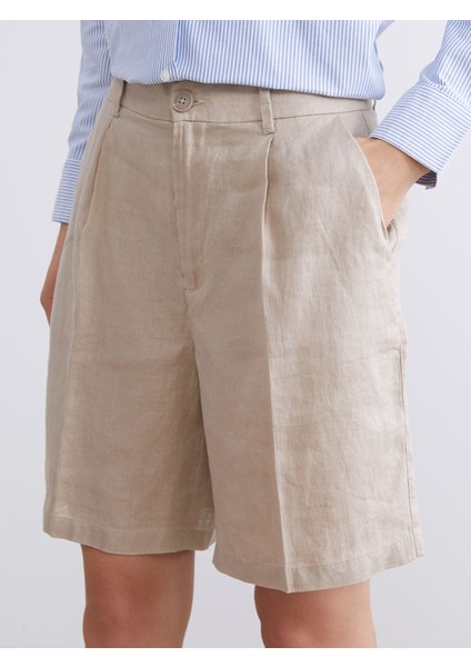 Yeni Sezon Loose Fit %100 Keten Kadın Pileli Şort modelleri