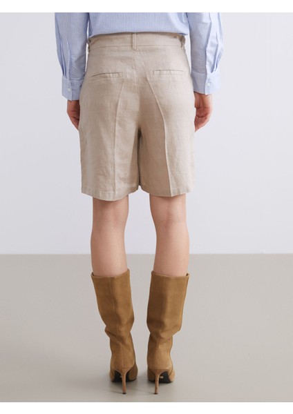 Yeni Sezon Loose Fit %100 Keten Kadın Pileli Şort fırsatları