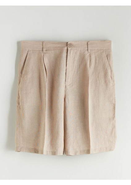 Yeni Sezon Loose Fit %100 Keten Kadın Pileli Şort indirimleri