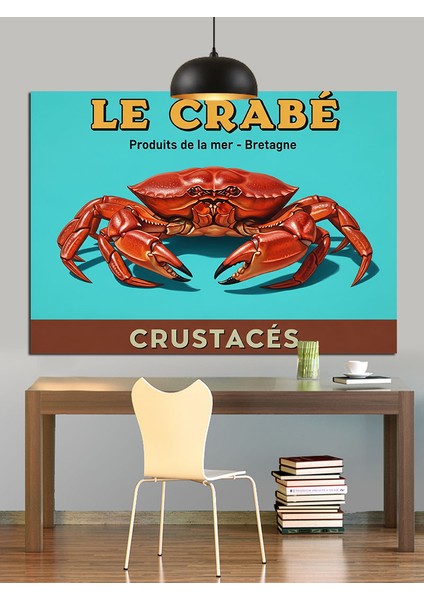 Yengeç Deniz Ürünü Vintage Etiket Dekoratif Kanvas - Mdf Ahşap Tablo modelleri