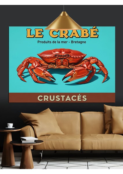 Yengeç Deniz Ürünü Vintage Etiket Dekoratif Kanvas - Mdf Ahşap Tablo indirimleri