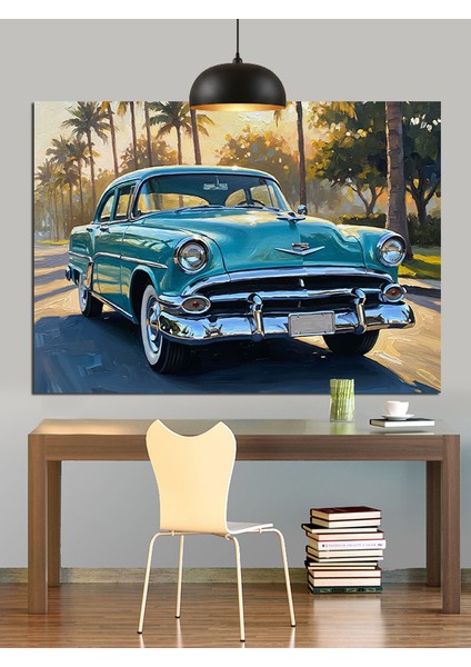 Vintage Mavi Araba Yan Dekoratif Kanvas - Mdf Ahşap Tablo fiyatları