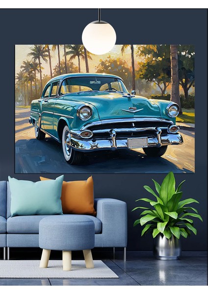 Vintage Mavi Araba Yan Dekoratif Kanvas - Mdf Ahşap Tablo modelleri