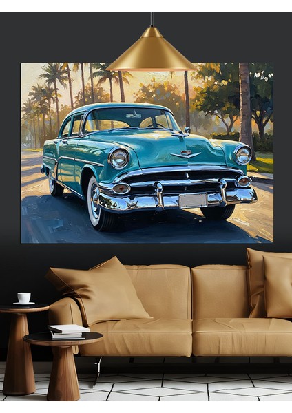 Vintage Mavi Araba Yan Dekoratif Kanvas - Mdf Ahşap Tablo fırsatları
