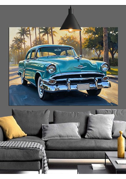 Vintage Mavi Araba Yan Dekoratif Kanvas - Mdf Ahşap Tablo indirimleri