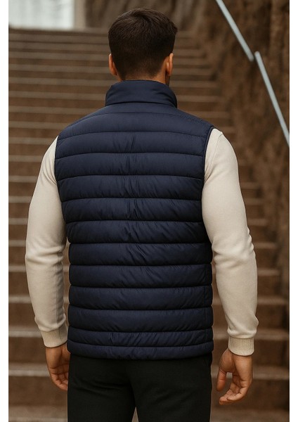 Erkek Cepli Kışlık Fermuarlı Basic Füme Şişme Yelek