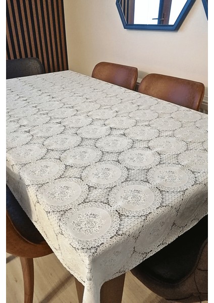 Dantel Görünümlü Muşamba Masa Örtüsü - Farklı Ölçülerde - Beyaz Renk-Ynhlka