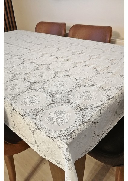 Dantel Görünümlü Muşamba Masa Örtüsü - Farklı Ölçülerde - Beyaz Renk-Ynhlka fiyatları