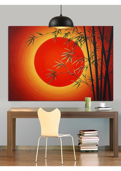 Günbatım Bambu Manzarası Dekoratif Kanvas - Mdf Ahşap Tablo