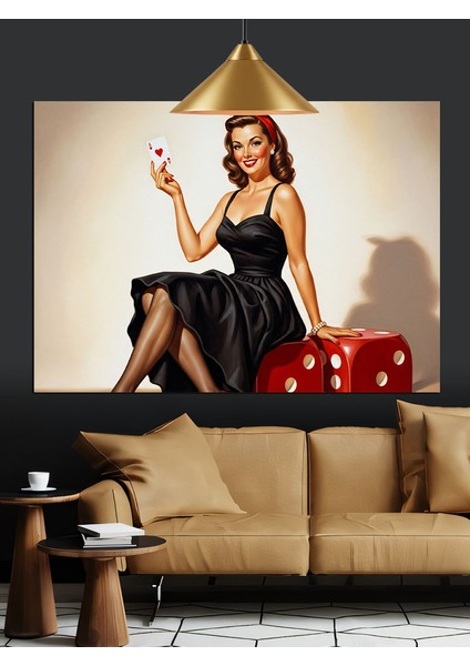 As Tutan Pin-Up Kadın ve Zarlar Dekoratif Kanvas - Mdf Ahşap Tablo