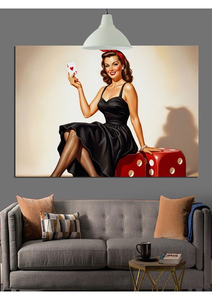 As Tutan Pin-Up Kadın ve Zarlar Dekoratif Kanvas - Mdf Ahşap Tablo modelleri