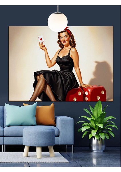 As Tutan Pin-Up Kadın ve Zarlar Dekoratif Kanvas - Mdf Ahşap Tablo indirimleri