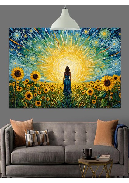 Ayçiçeği Tarlası Yürüyen Kadın Dekoratif Kanvas - Mdf Ahşap Tablo