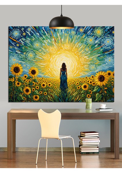 Ayçiçeği Tarlası Yürüyen Kadın Dekoratif Kanvas - Mdf Ahşap Tablo fiyatları
