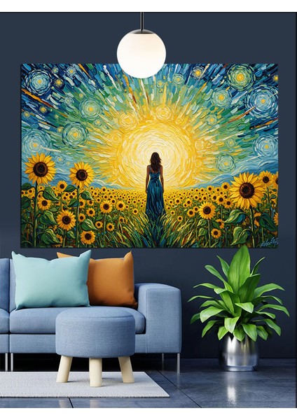 Ayçiçeği Tarlası Yürüyen Kadın Dekoratif Kanvas - Mdf Ahşap Tablo modelleri